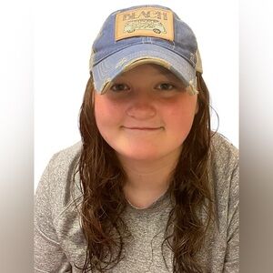 Beach-Themed Blue and Tan Cap